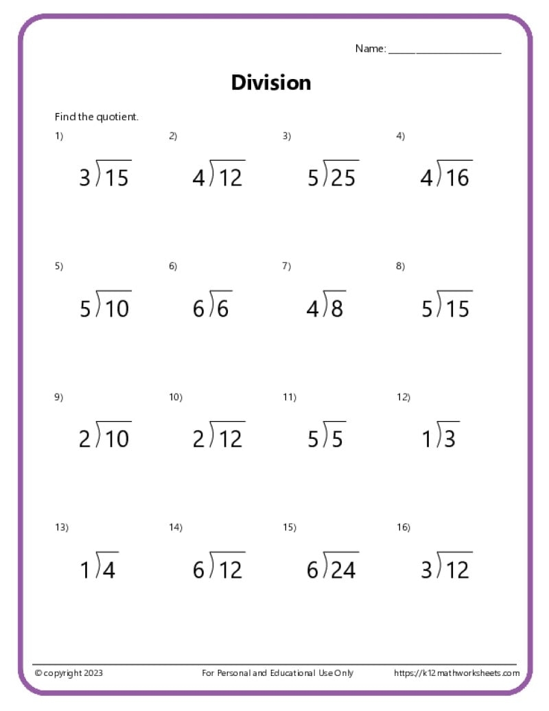 long division practice worksheets