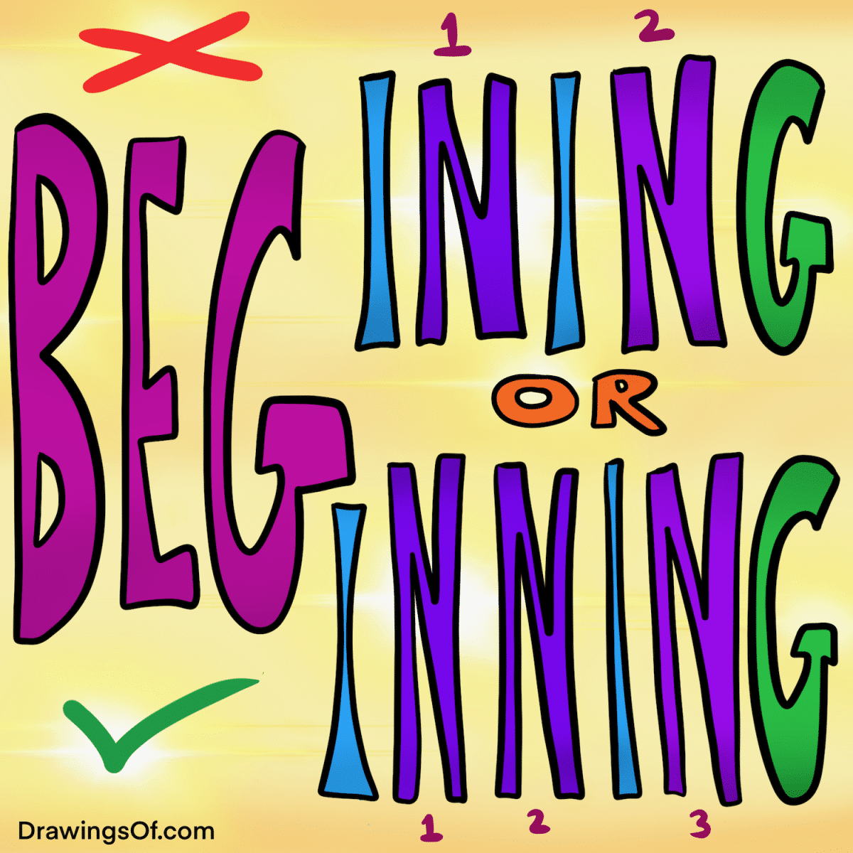 Begining Or Beginning Spelling Tricks Drawings Of 