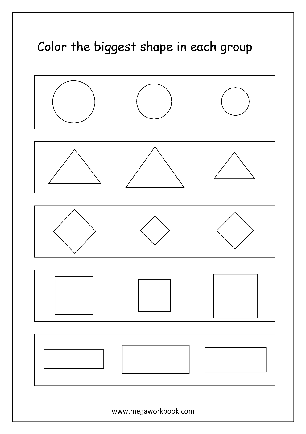 Big And Small Worksheets Size Comparison Worksheets For Preschool Kindergarten MegaWorkbook