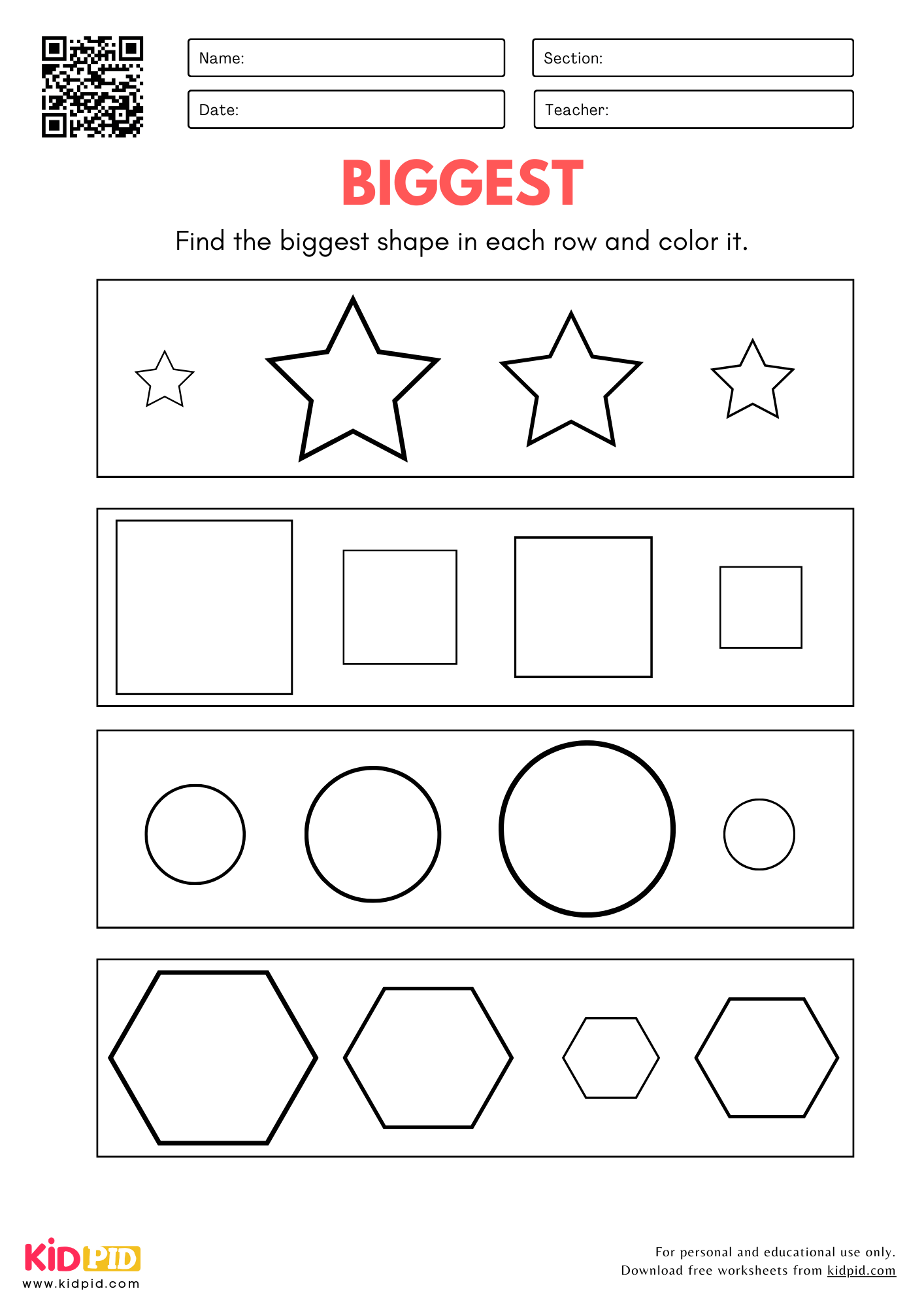 Biggest And Smallest Size Comparison Worksheet For Kindergarten Kidpid
