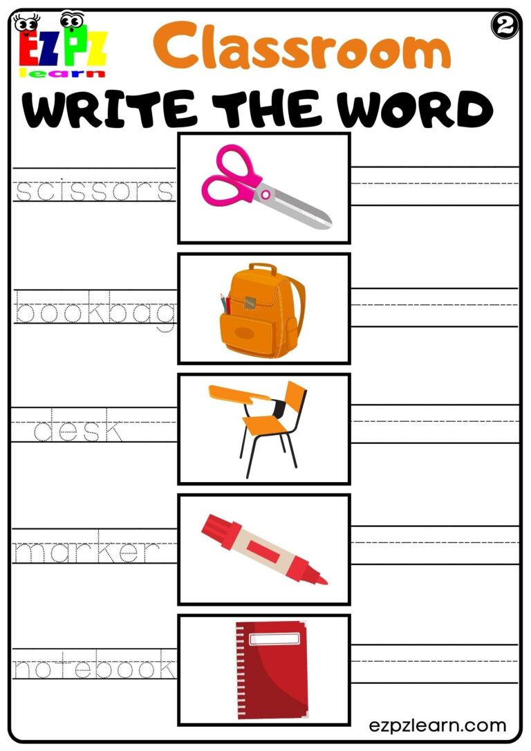 Classroom Write The Word Worksheet Set 2 Ezpzlearn