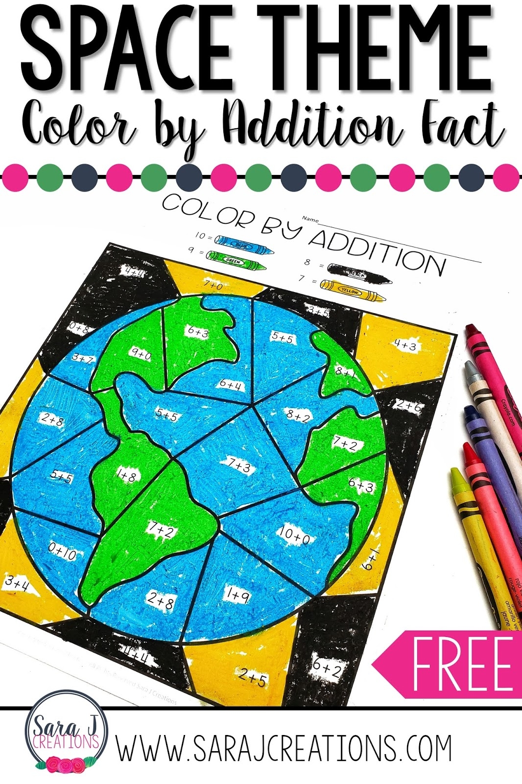 Color By Addition Free Space Themed Printable Sara J Creations