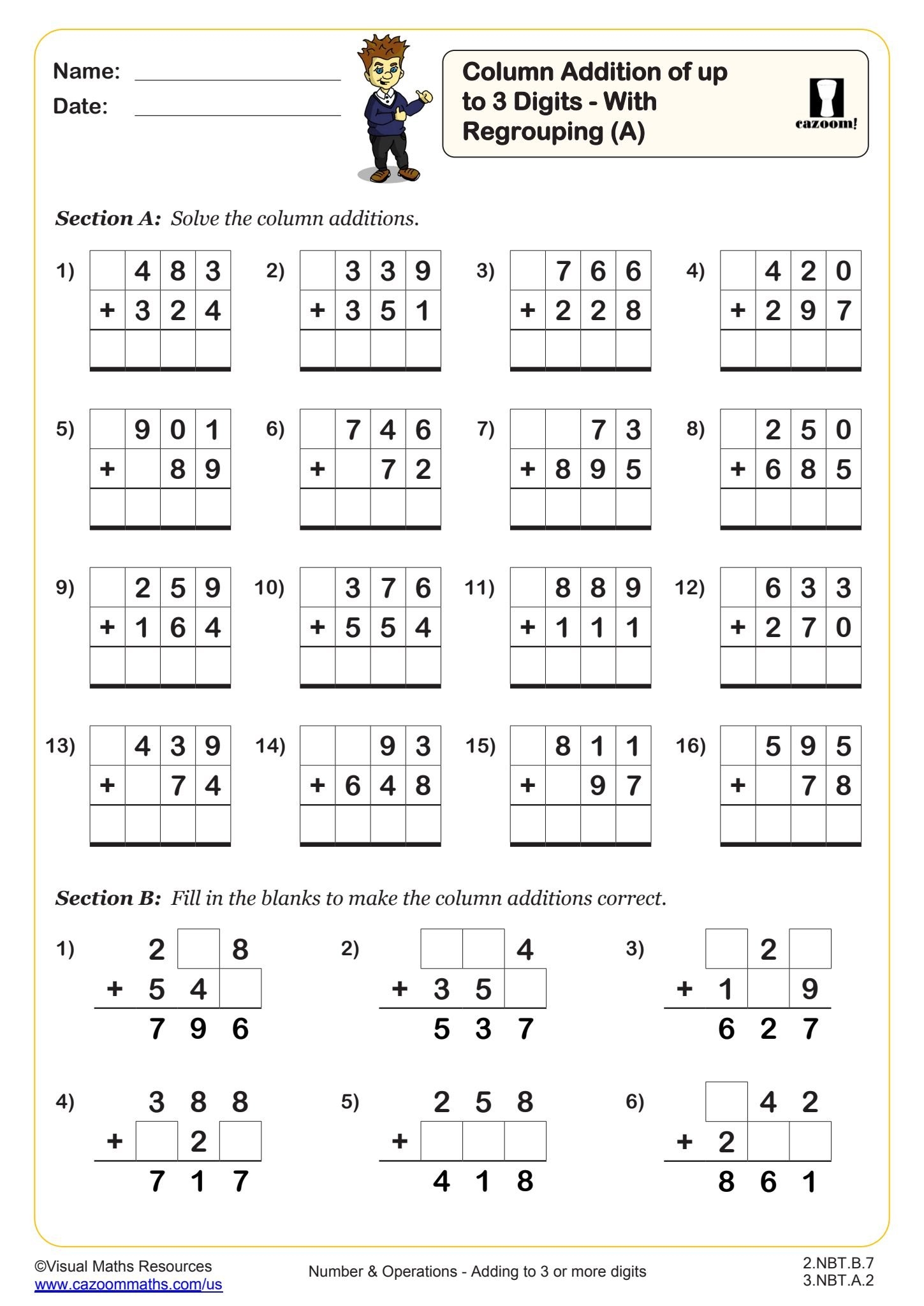 3 digit addition with regrouping worksheets