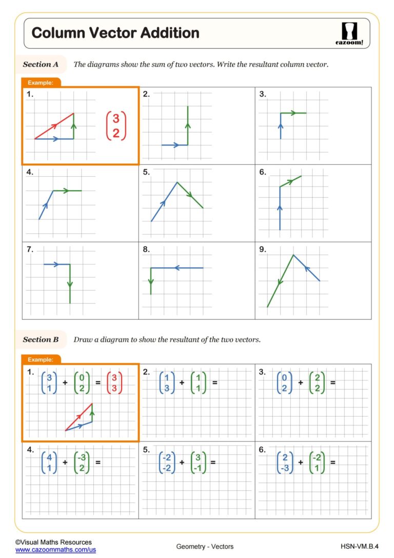 Column Vector Addition Worksheet Pre Calculus PDF Worksheets