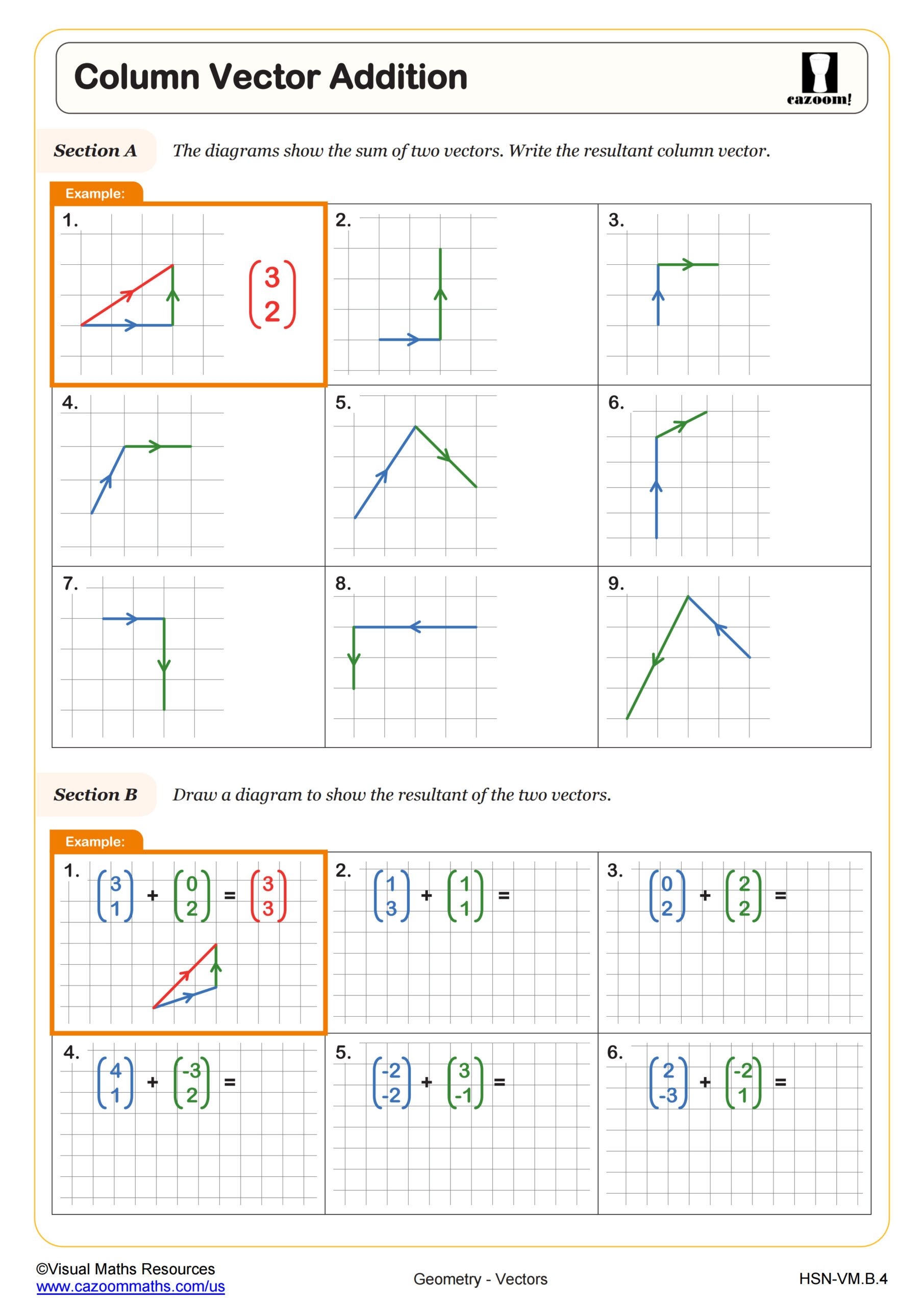Column Vector Addition Worksheet Pre Calculus PDF Worksheets