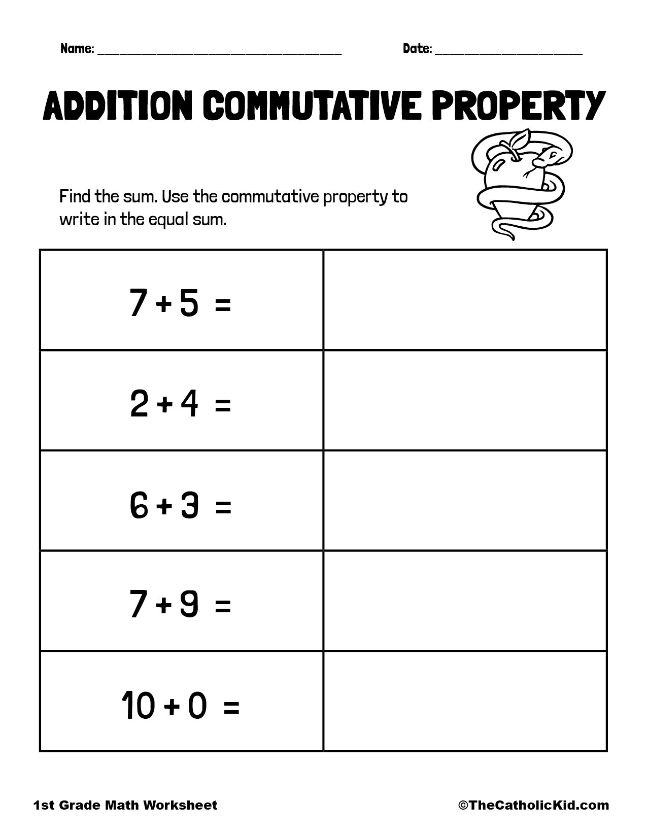 Commutative Property 1st Grade Math Worksheet Catholic TheCatholicKid