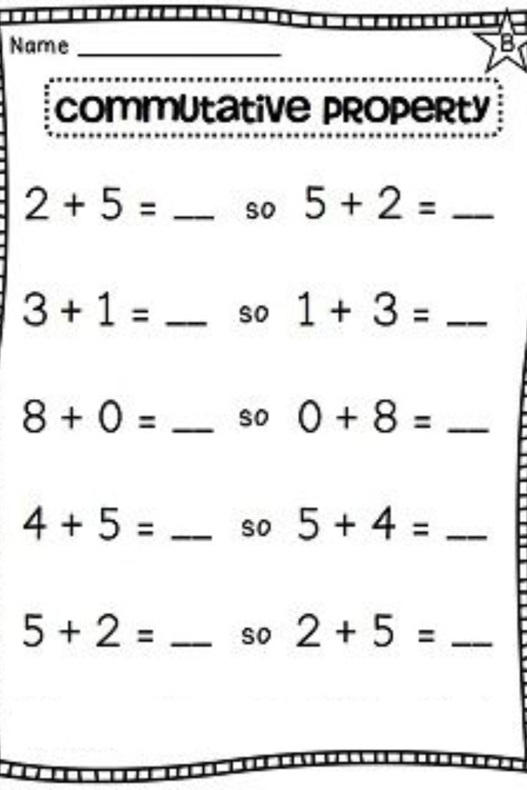 Commutative Property Of Addition Matching Math Worksheet