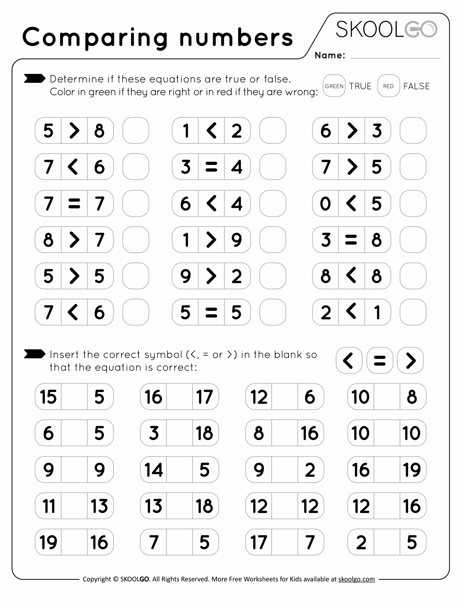 comparing numbers worksheets