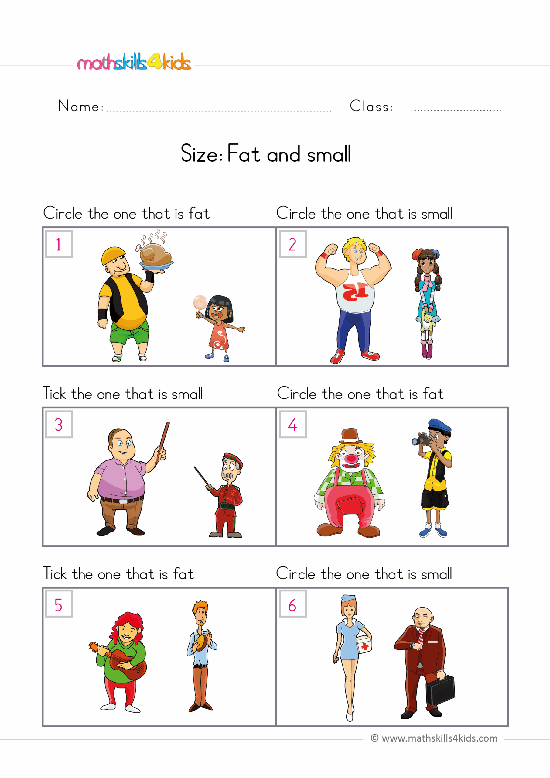 Size Comparison worksheets printable