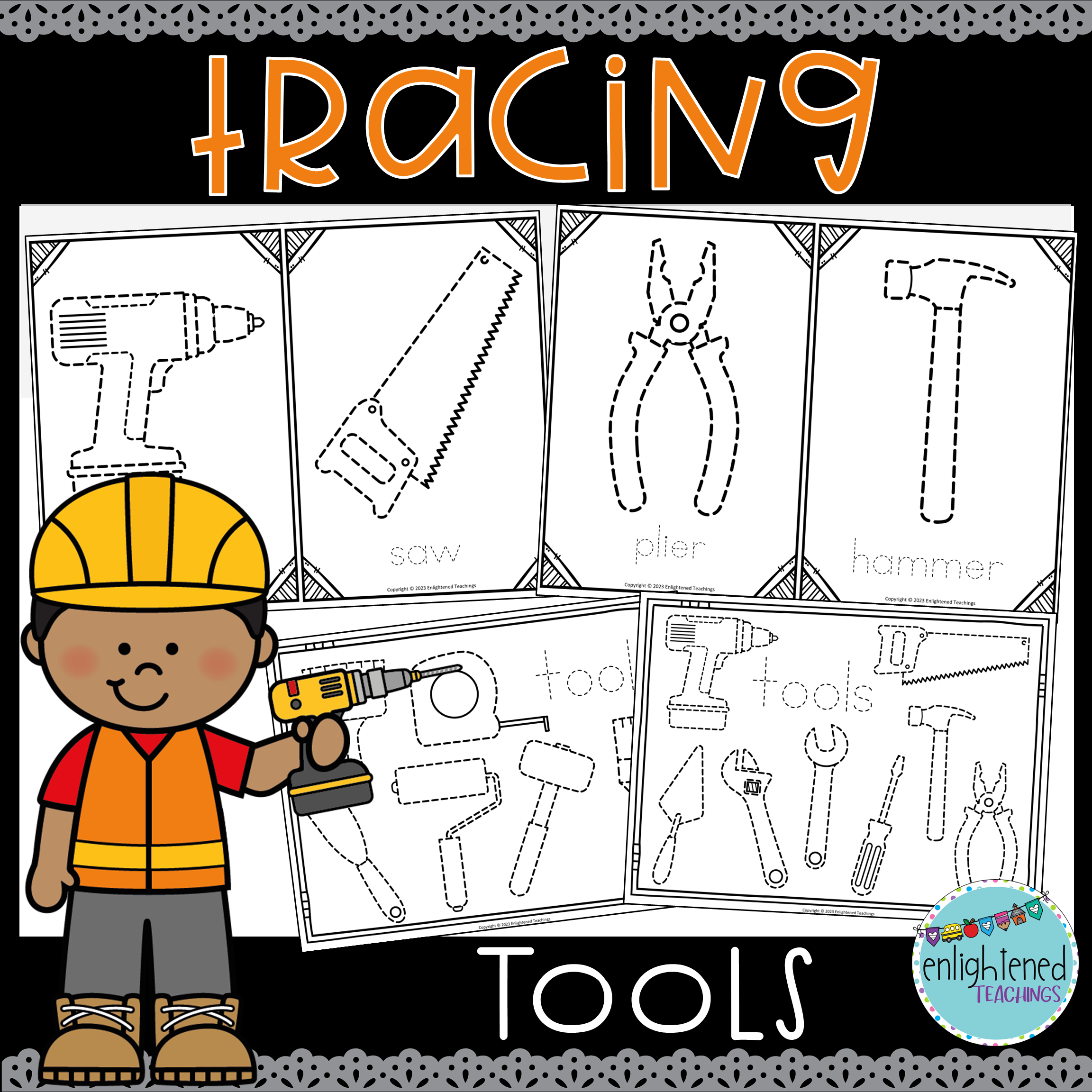 Construction Tools Tracing Worksheets Fine Motor Activity Tools Vocabulary Made By Teachers