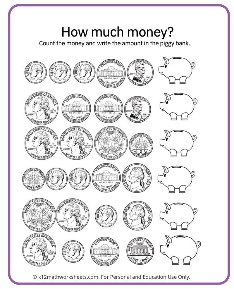 free printable money worksheets kindergarten