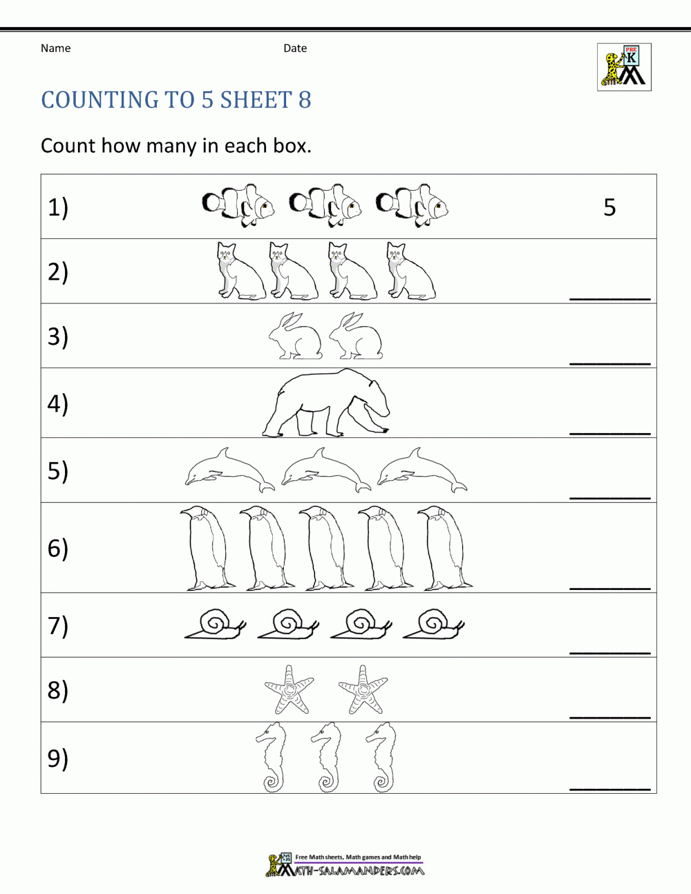 counting to 5 worksheet