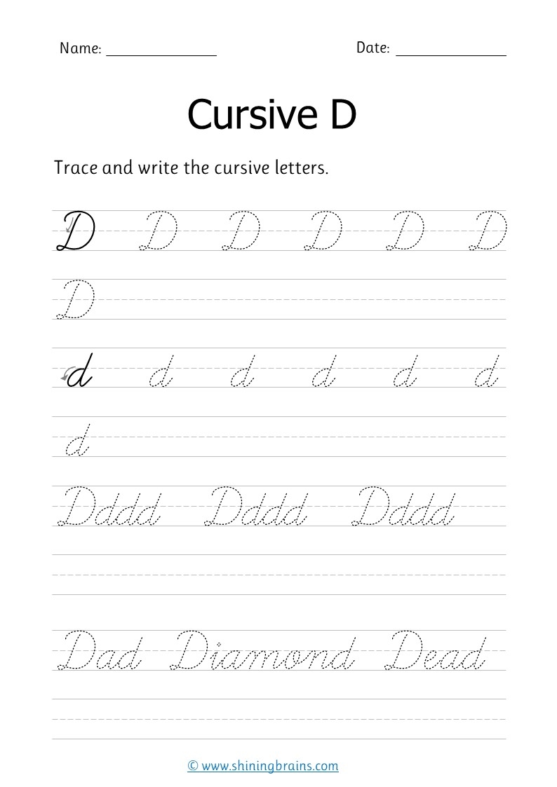 Cursive D Free Small D And Capital D Cursive Writing Worksheet