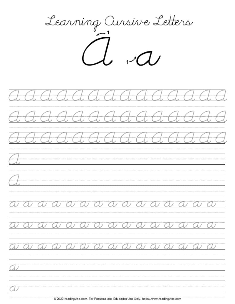 alphabet in cursive practice sheets