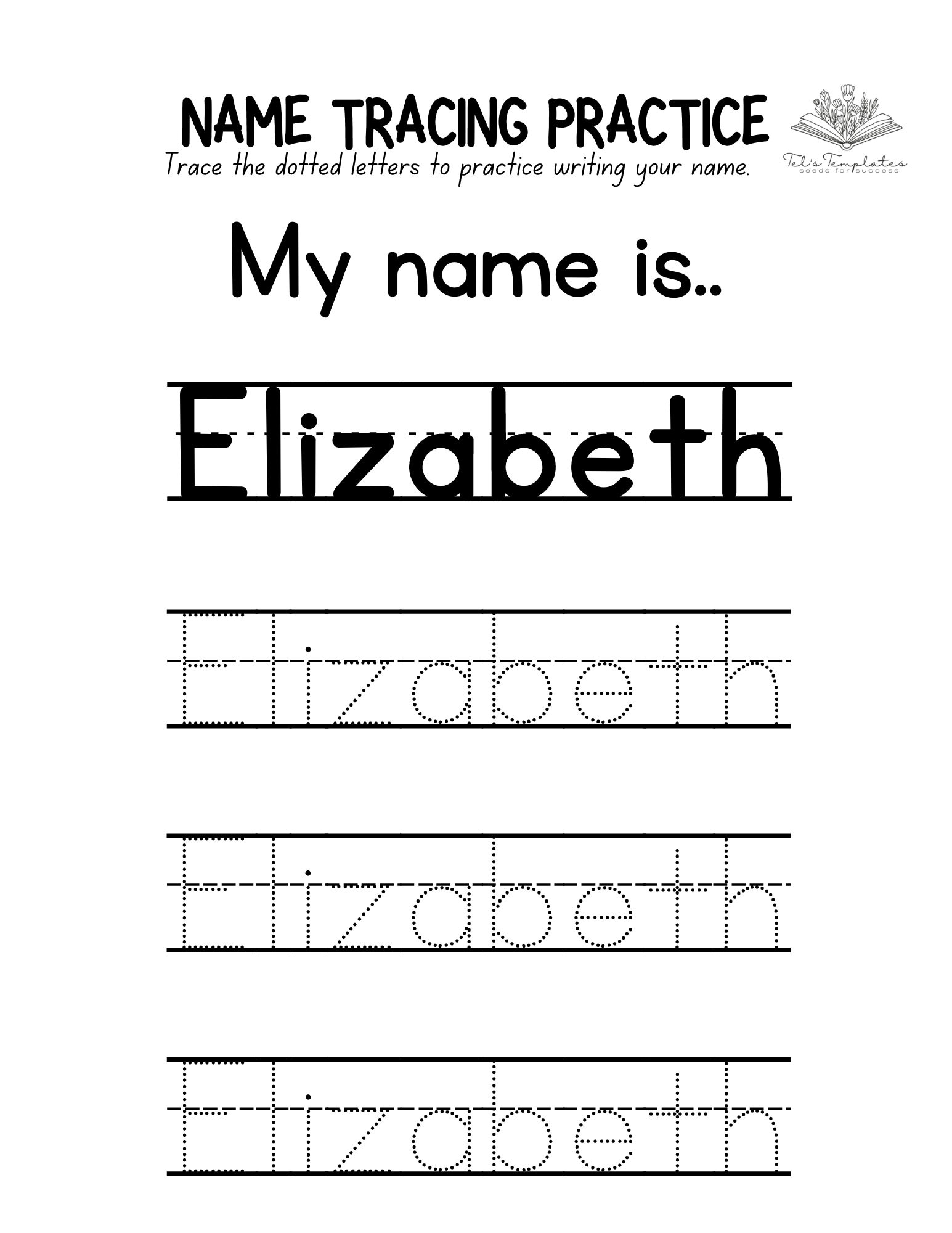 Custom Name Tracing Worksheet Handwriting Practice Etsy