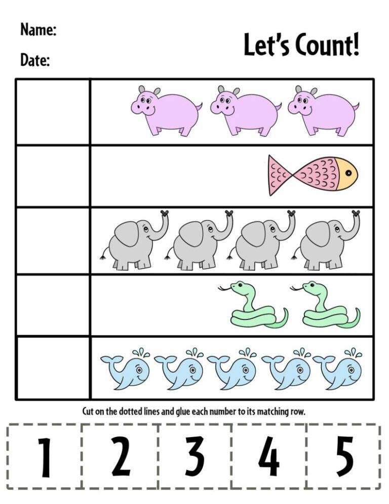Cut And Paste Numbers 1 5 Worksheets For Preschool The Hollydog Blog
