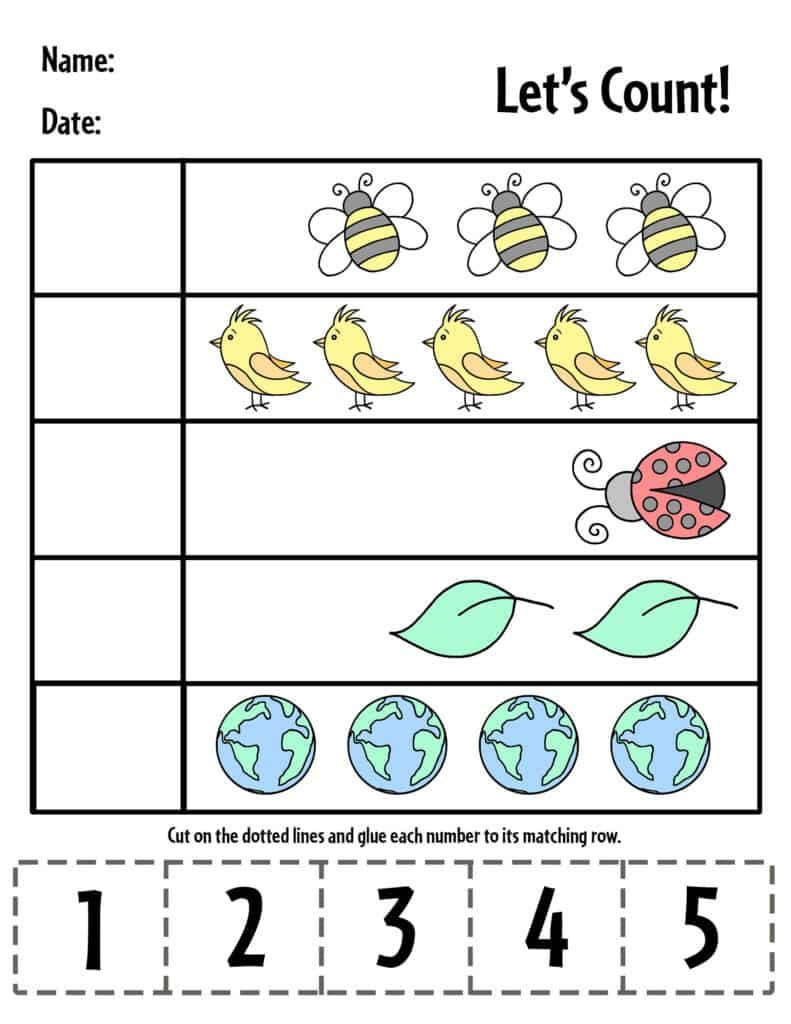 cut and paste counting worksheets