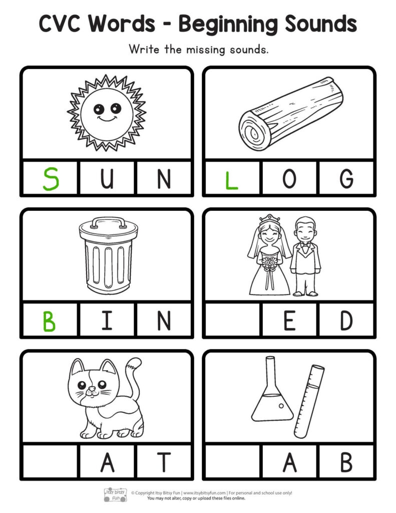 CVC Beginning Sounds Worksheets Itsy Bitsy Fun