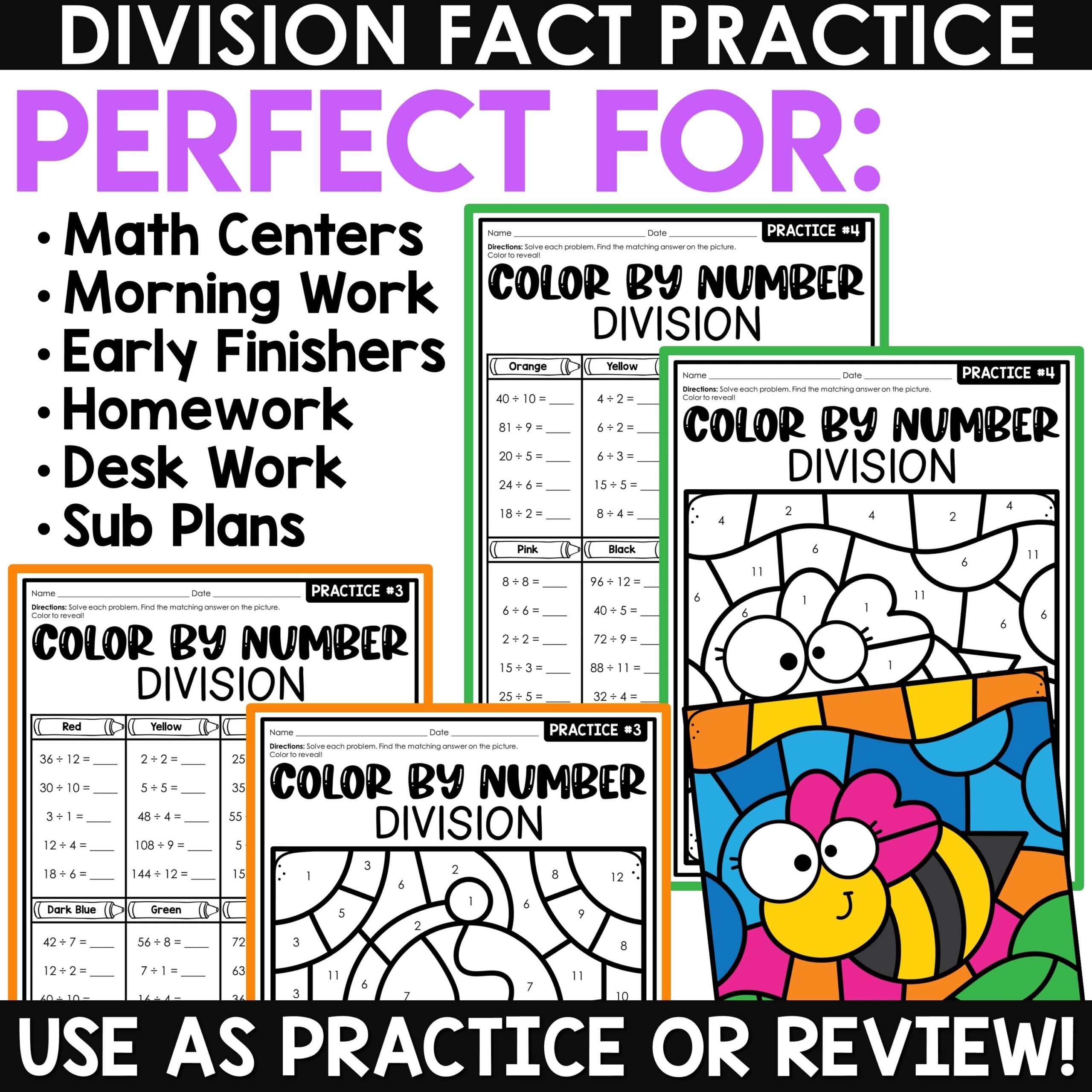 Division Practice Color By Number Division Facts Color By Code A Love Of Teaching Kim Miller