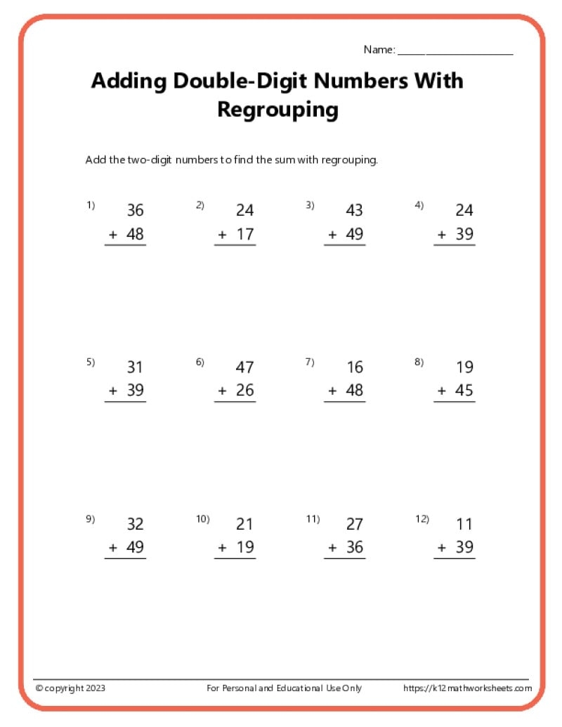 two digit addition worksheets