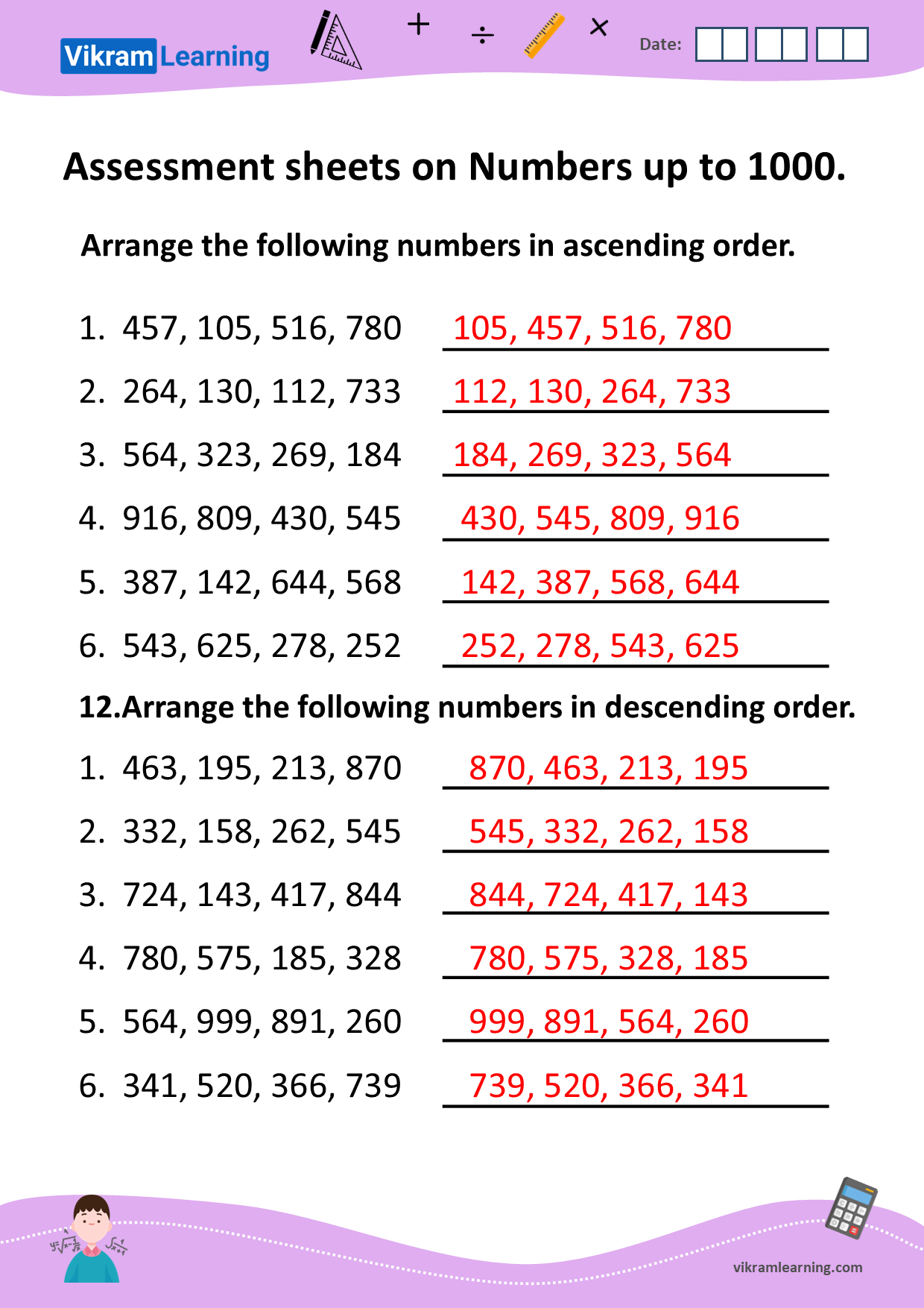 Download Ascending Order Worksheets For Free Vikramlearning
