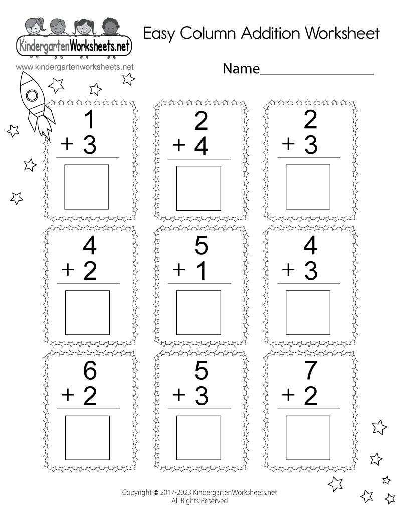 addition worksheets for kindergarten