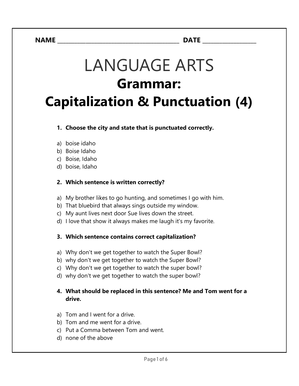 ENGLISH Capitalization Punctuation 4 Lucy O Hare Library Formative