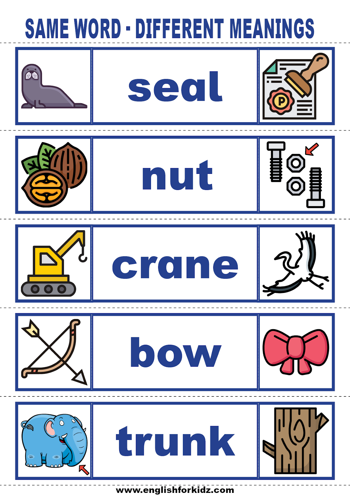 English For Kids Step By Step Vocabulary Cards Same Word Different Meanings