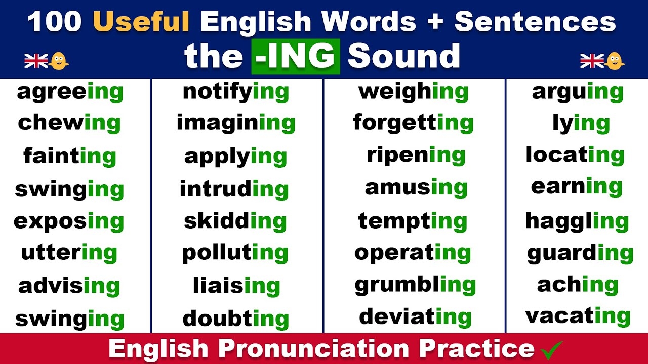 English Pronunciation Practice 100 Useful English Words Sentences Ending With The ING Sound YouTube