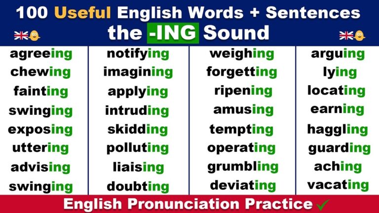 English Pronunciation Practice 100 Useful English Words Sentences Ending With The ING Sound YouTube