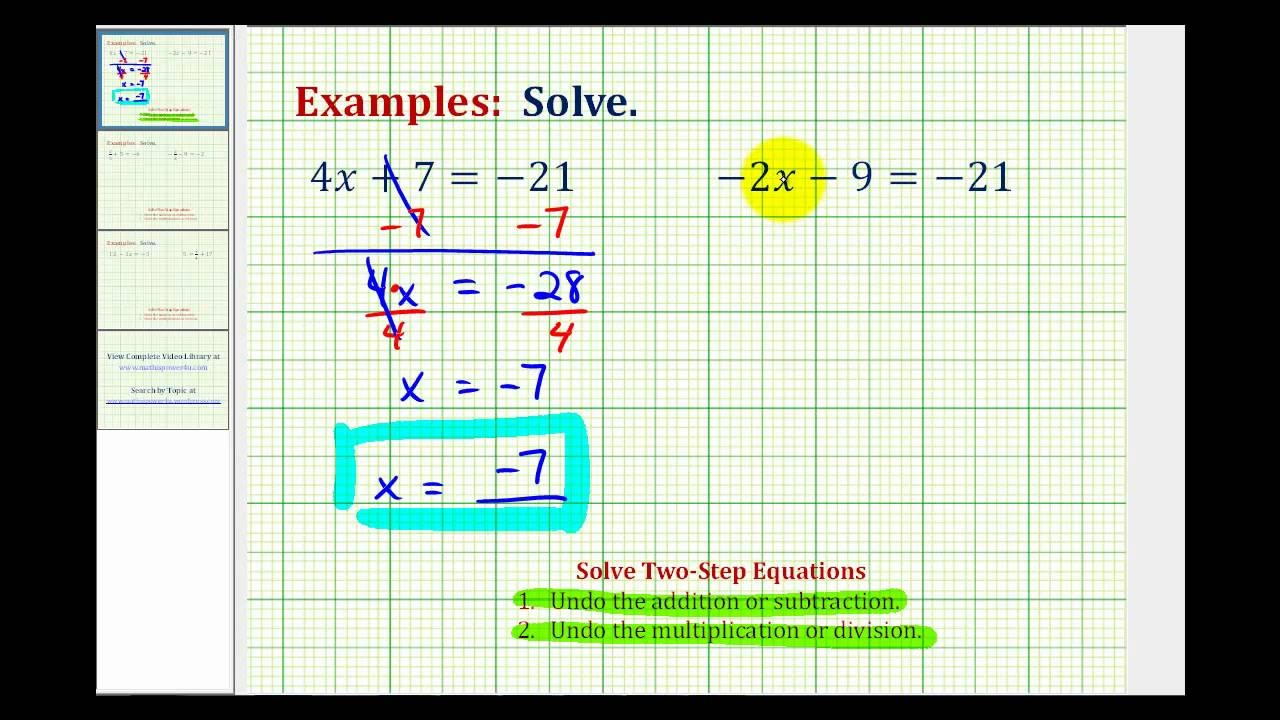 Ex 1 Solving Two Step Equations Using Integers YouTube