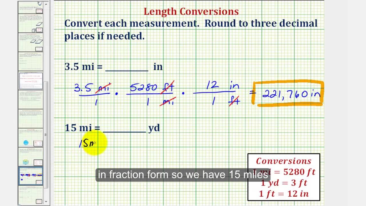 Ex Length Conversions Miles To Inches Miles To Yards YouTube