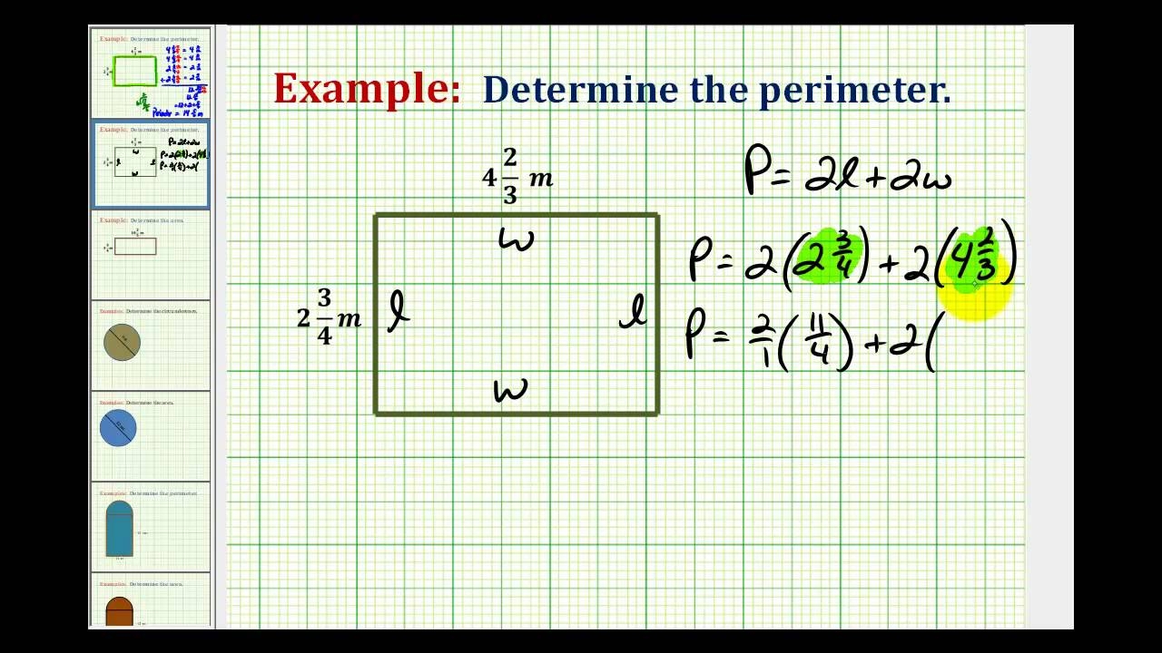 Example Determine The Perimeter Of A Rectangle Using Mixed Numbers YouTube