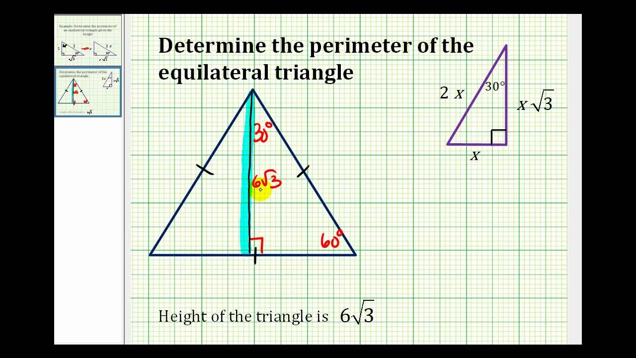 Example Determine The Perimeter Of An Equilateral Triangle Given The Height YouTube