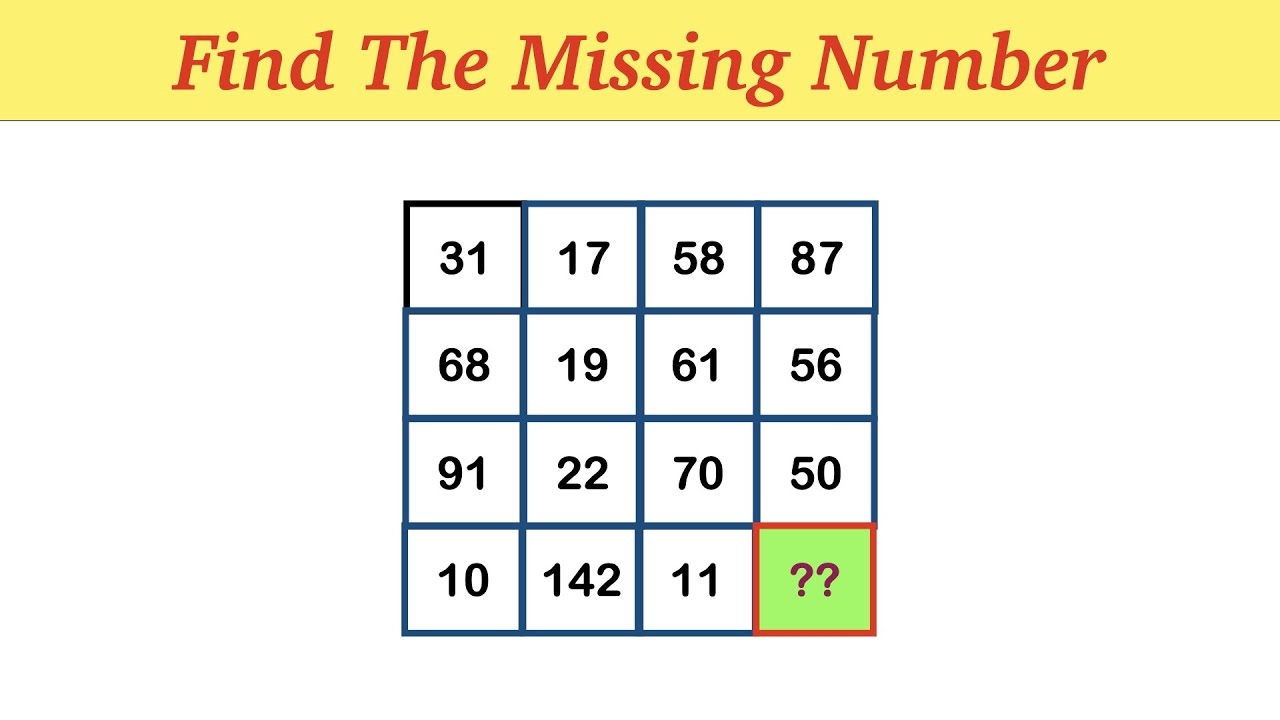 Find The Missing Number Table Missing Number Puzzle YouTube