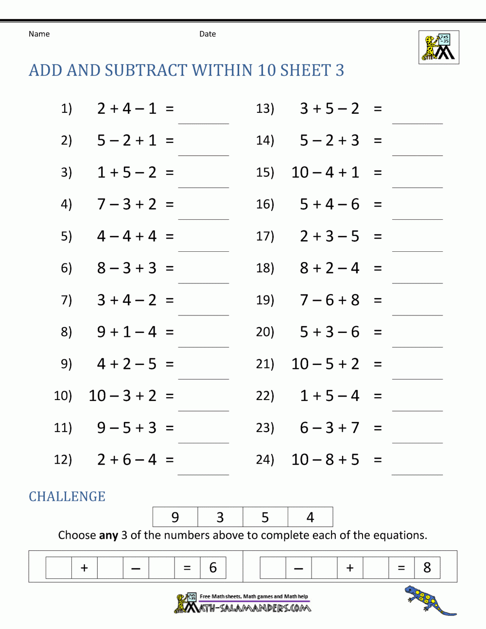 First Grade Addition And Subtraction Facts To 12