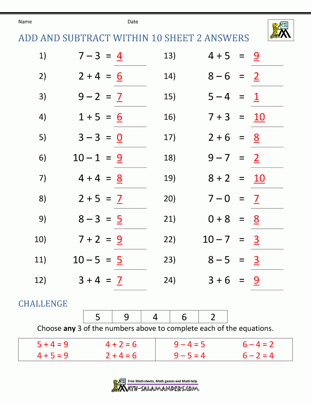 First Grade Addition And Subtraction Facts To 12