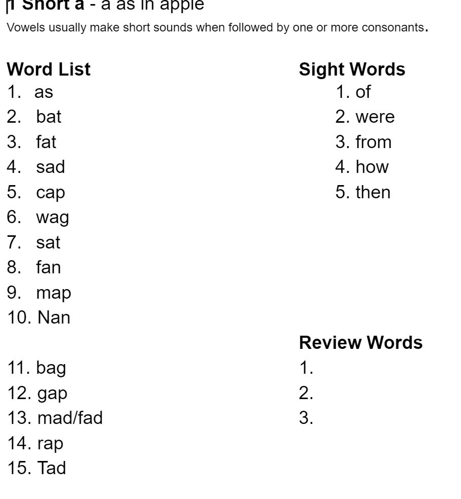 spelling words for first graders