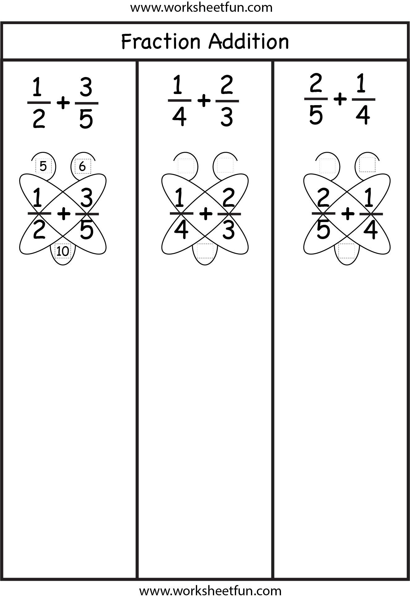 fraction addition worksheet