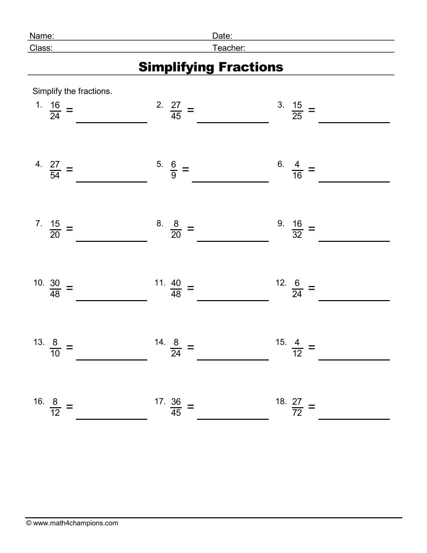 Fraction Worksheets Pdf Downloads Math Champions