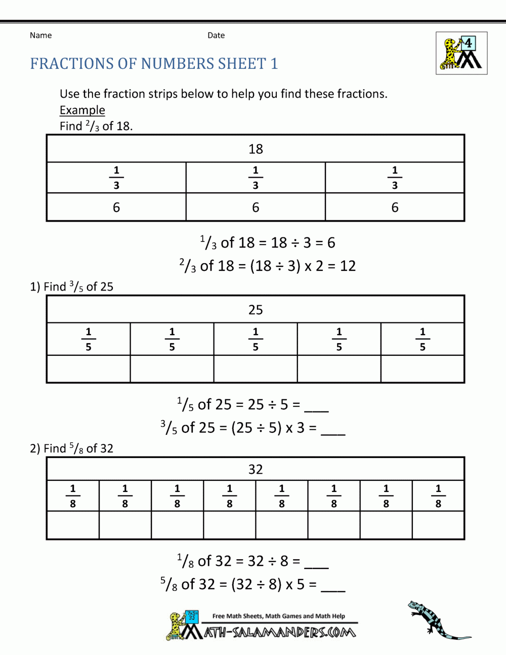 fraction of a number worksheet
