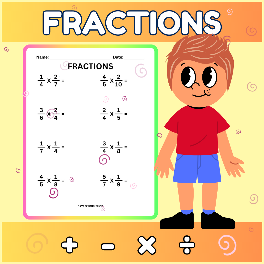 FRACTIONS WORKSHEETS Practice Addition Subtraction Multiplication Division Classful