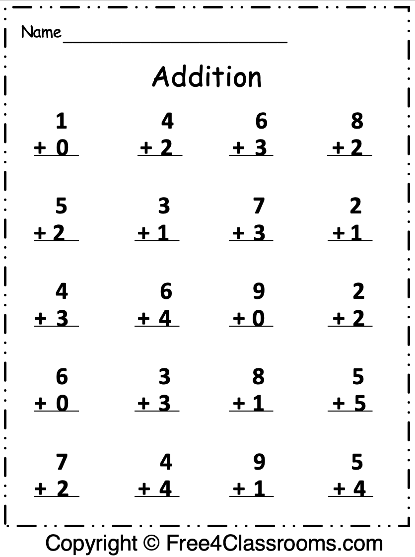 1 digit addition worksheets
