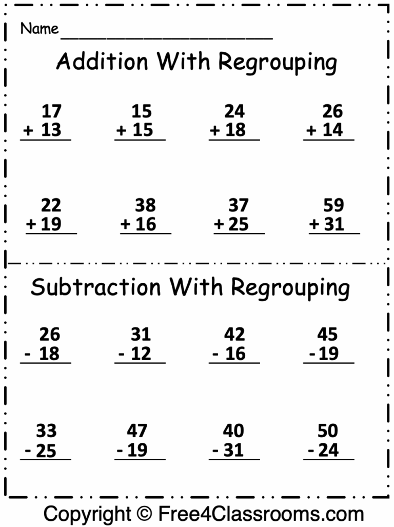 Free 2 Digit Addition And Subtraction Regrouping Free Worksheets Free4Classrooms