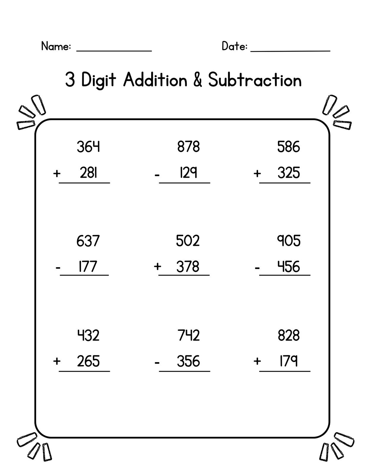 simple addition and subtraction worksheets