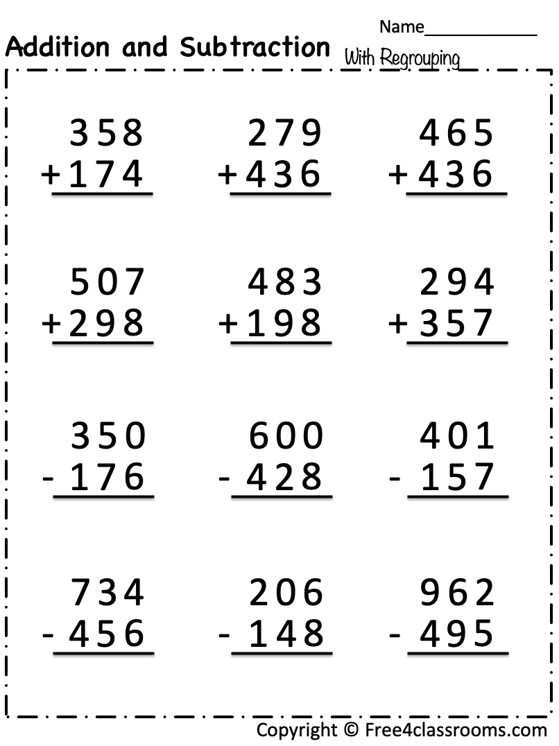 mathematics addition and subtraction worksheets