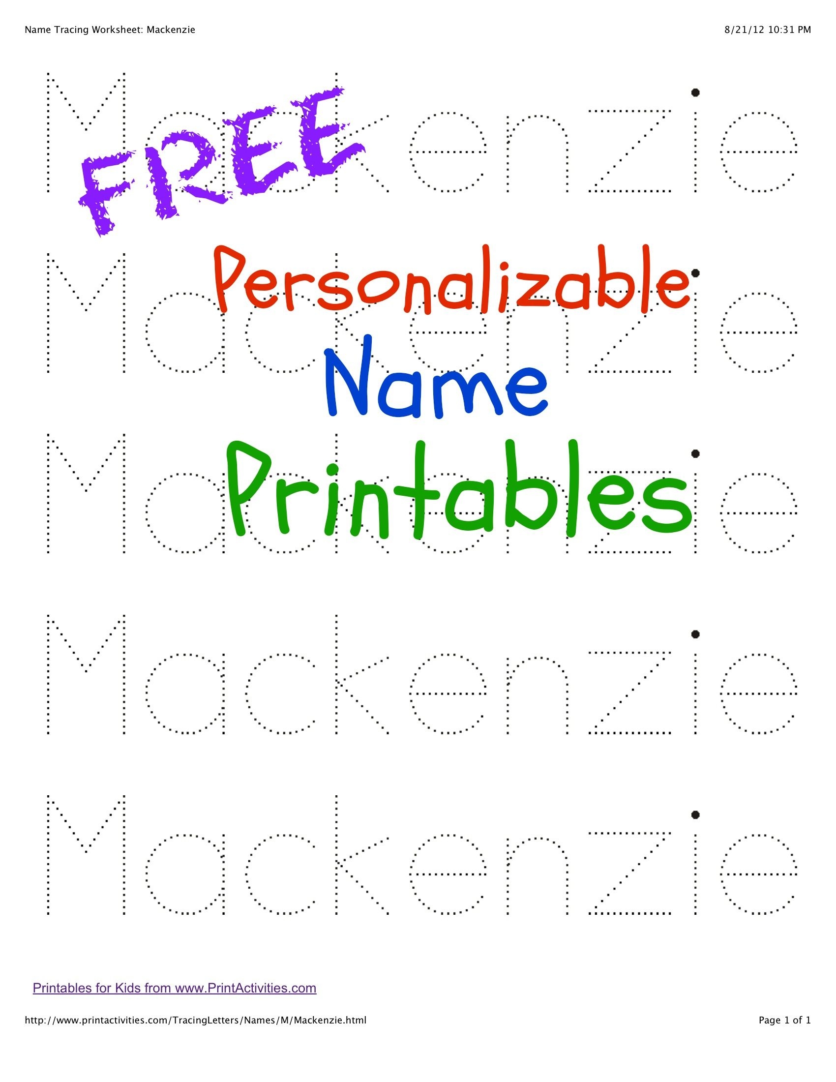 free name tracing worksheets