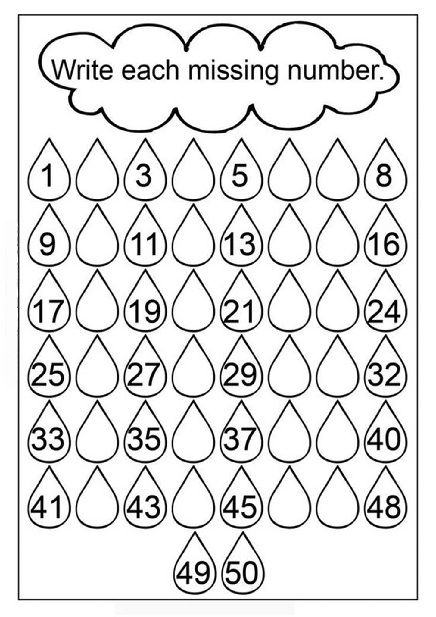 Missing Numbers Worksheets
