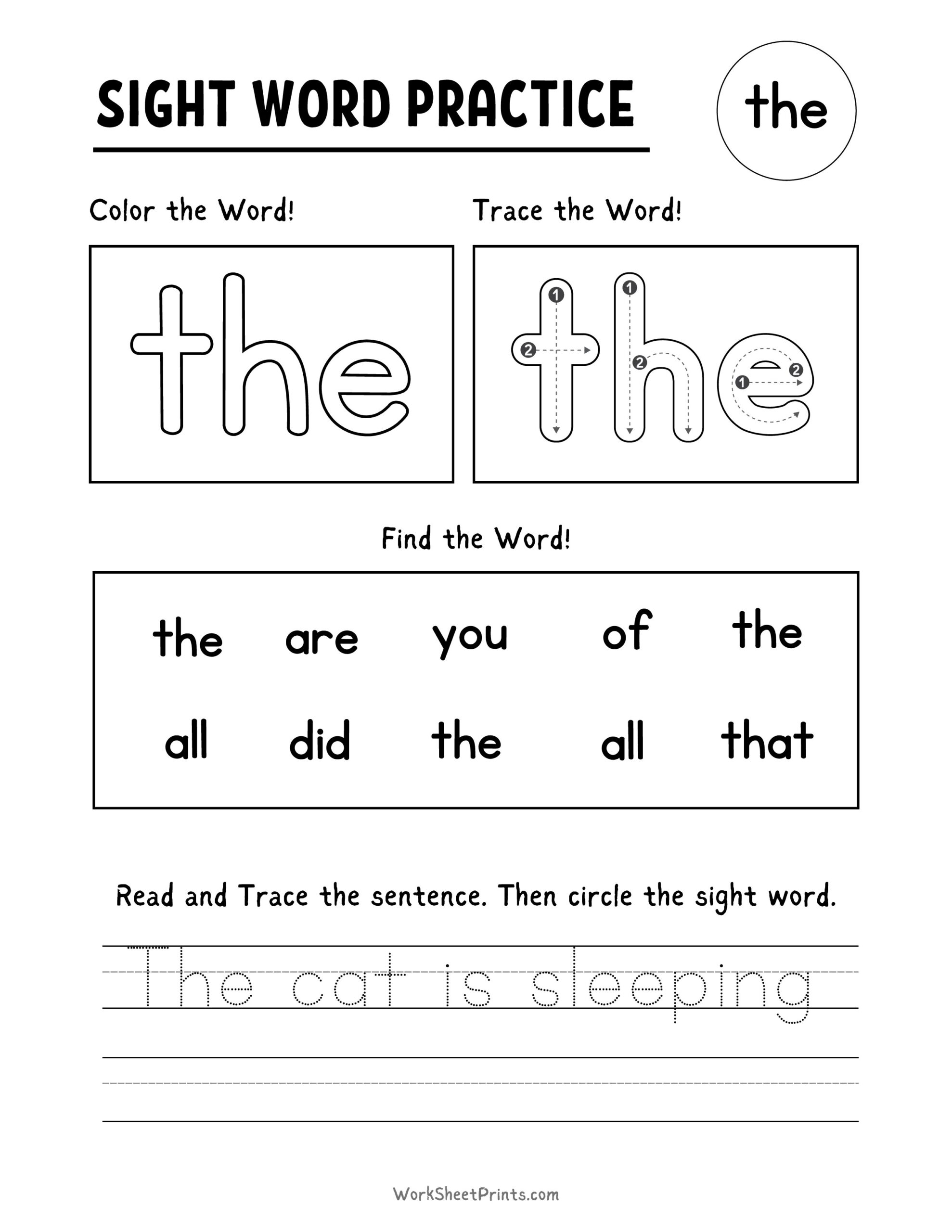 free printable kindergarten sight words worksheets