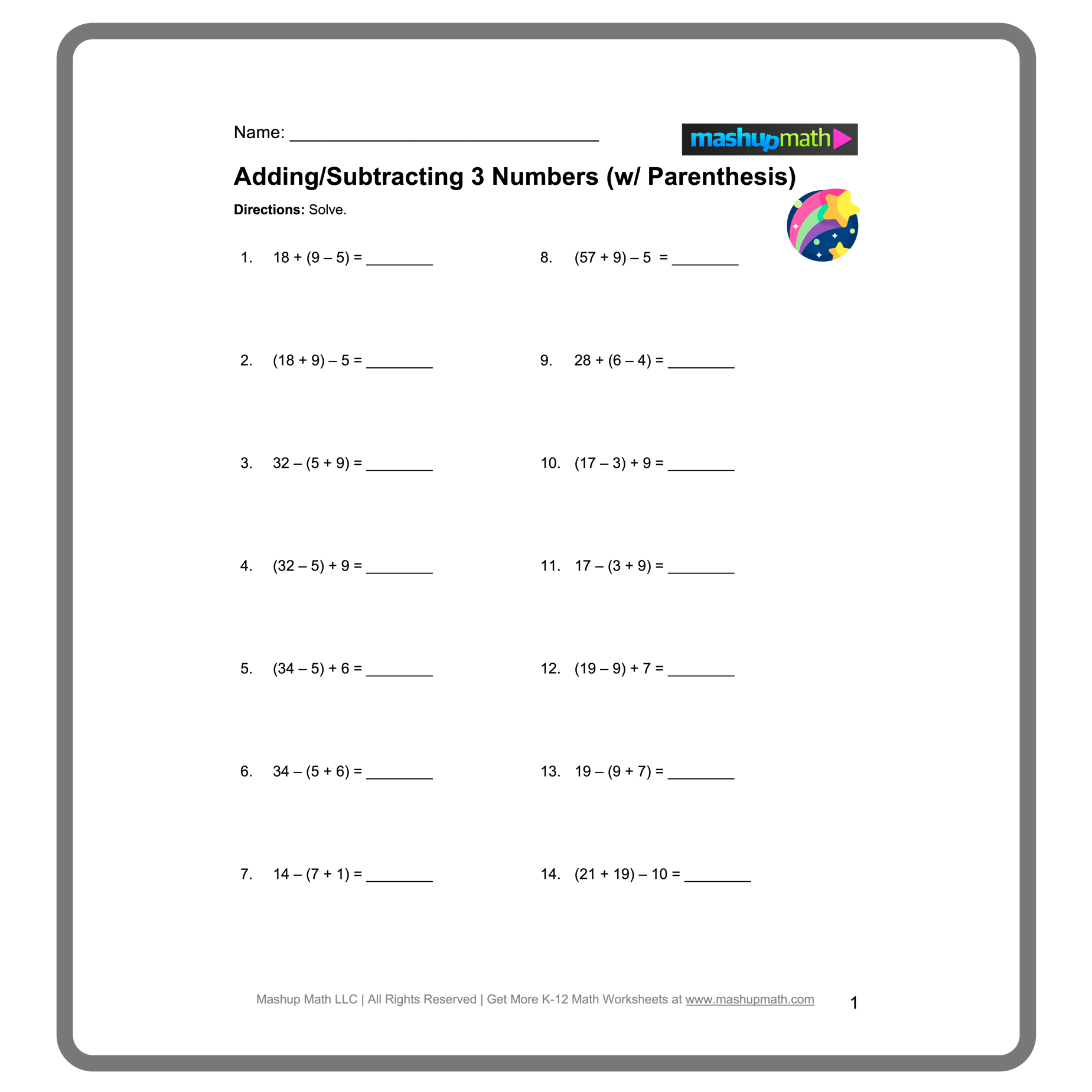 order of operations worksheet